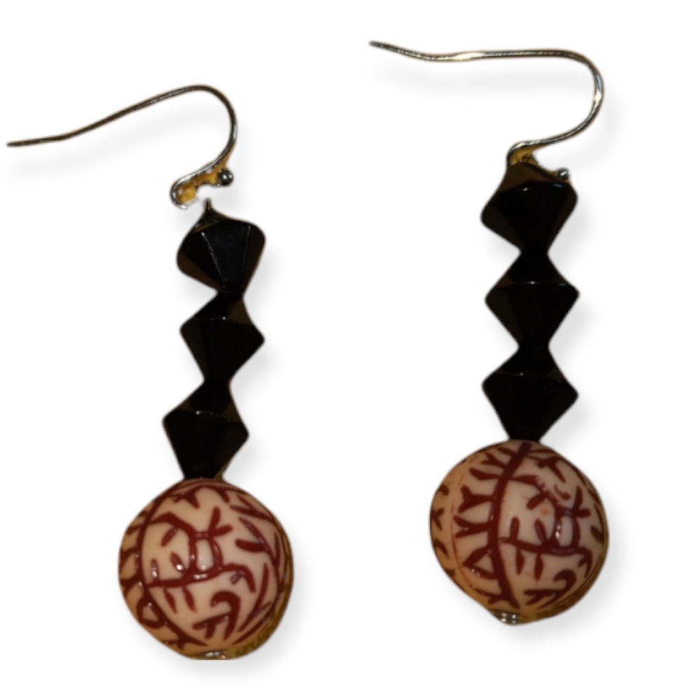 Hand Crafted black crystal earthy neutral tribal boho statement drop earrings